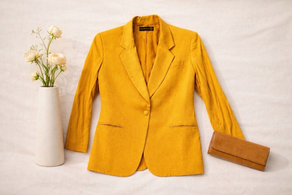 Vintage Donna Karan Silk Blazer 90s Mustard Gold Tailored Jacket 10